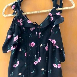 H&M black floral blouse with off shoulder sleeve
